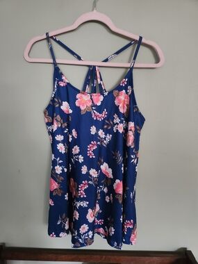 Navy Floral Strappy Cami with Pink Flowers